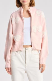 Madden Girl Bow Jacquard Zip Front Cardigan