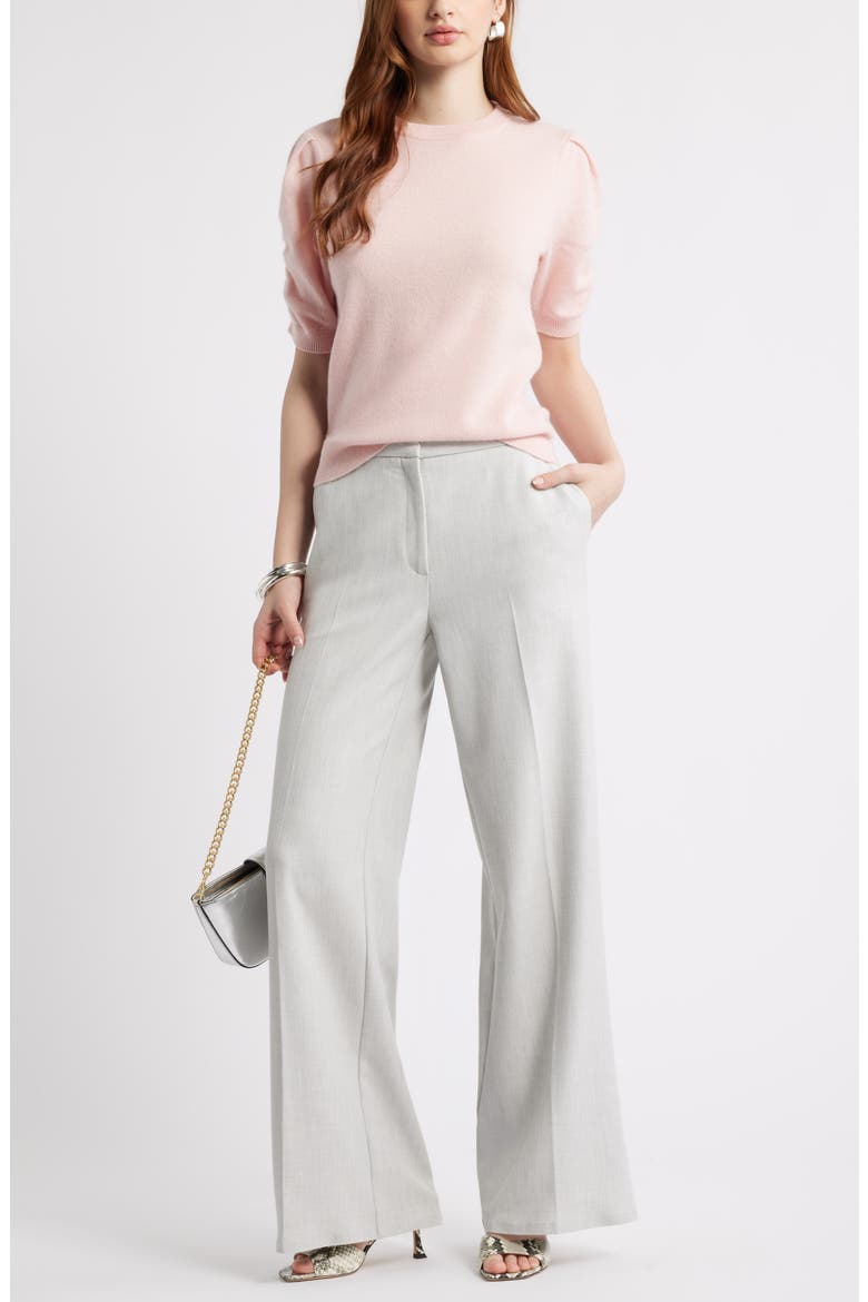 Ruched Short Sleeve Cashmere Sweater, Alternate, color, PINK DOGWOOD