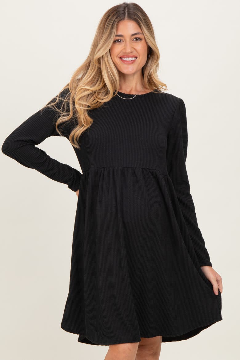 Textured Rib Long Sleeve Dress, Alternate, color, Black