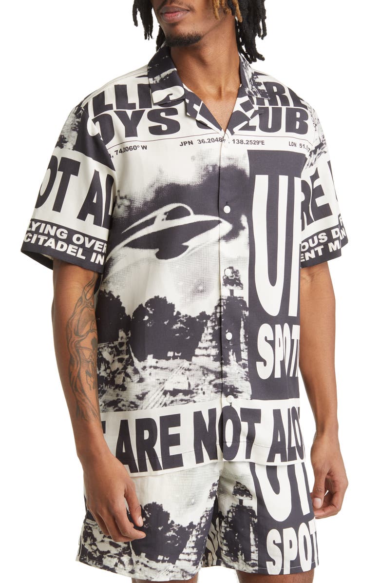Billionaire Boys Club UFO Print Short Sleeve Button-Up Shirt, Main, color, 