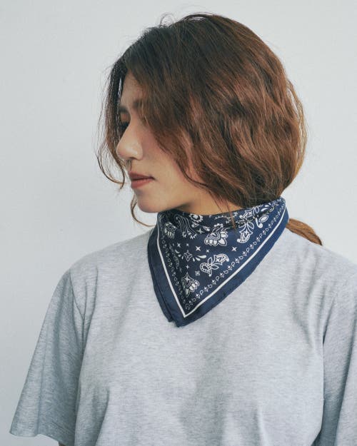 Lost Pattern Nyc "paisley" Silk Bandana Scarf In Blue