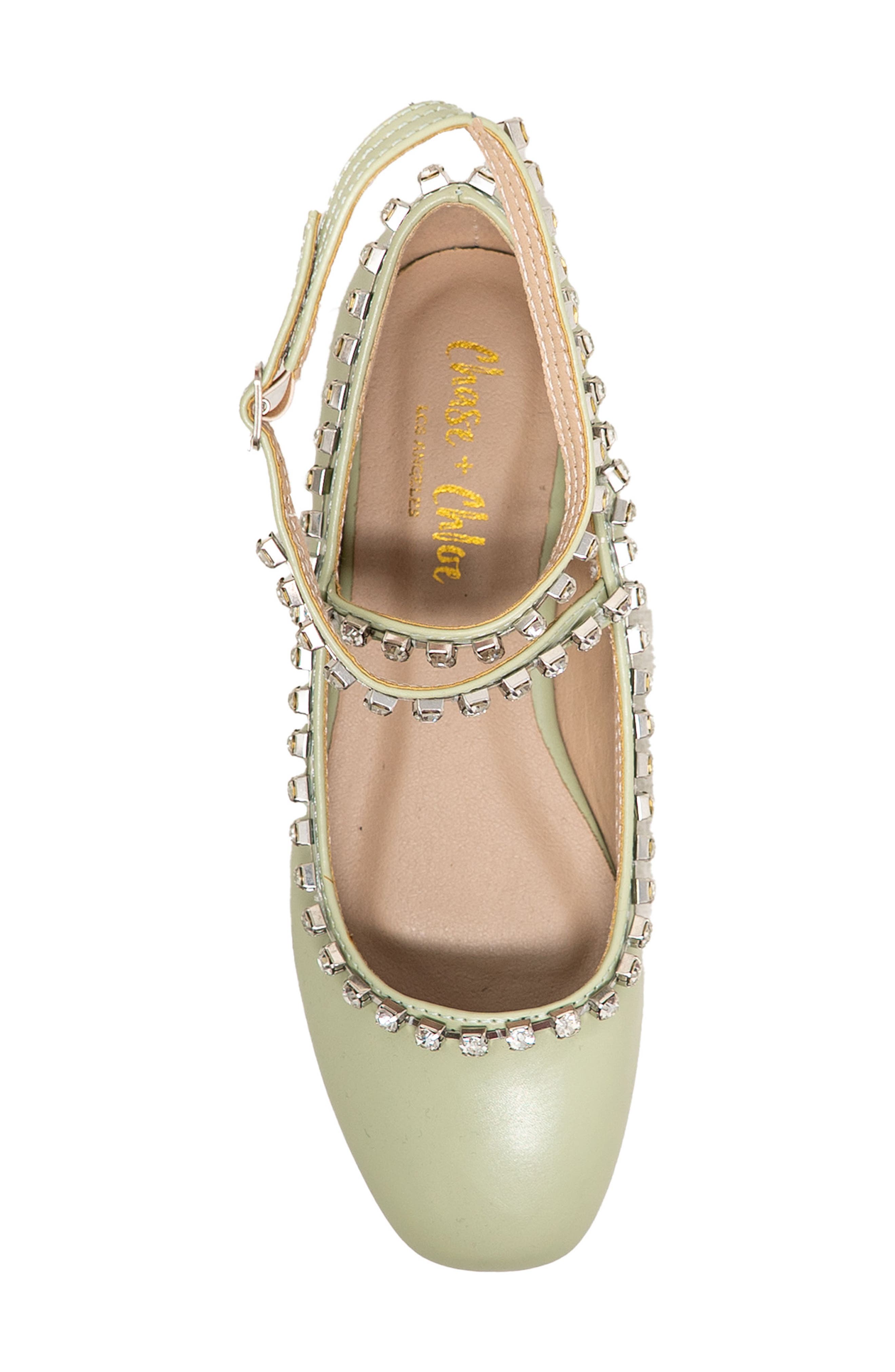 CHASE AND CHLOE Rhinestone Trim Ballet Flat, Alternate, color, Sage Pu