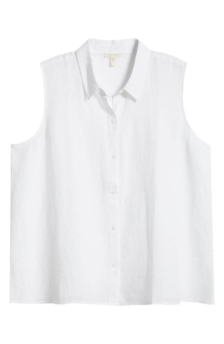 Eileen Fisher Classic Sleeveless Organic Linen Button-Up Shirt, Alternate, color, White