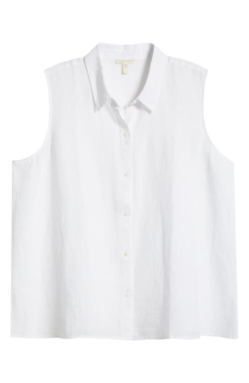 Eileen Fisher Classic Sleeveless Organic Linen Button-up Shirt In White