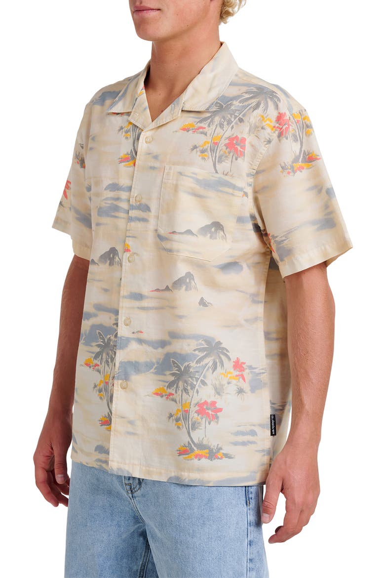 Tropical Surf Cotton & Linen Camp Shirt, Alternate, color, BIRCH