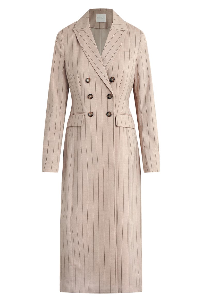 The Meyer Double Breasted Longline Coat, Alternate, color, NATURAL PINSTRIPE