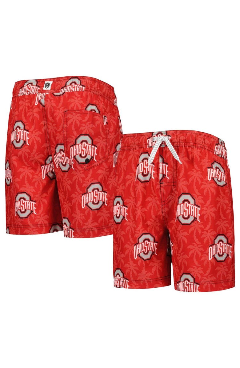 Wes & Willy Youth Wes & Willy Scarlet Ohio State Buckeyes Palm Tree Swim Shorts, Main, color, Scarlet