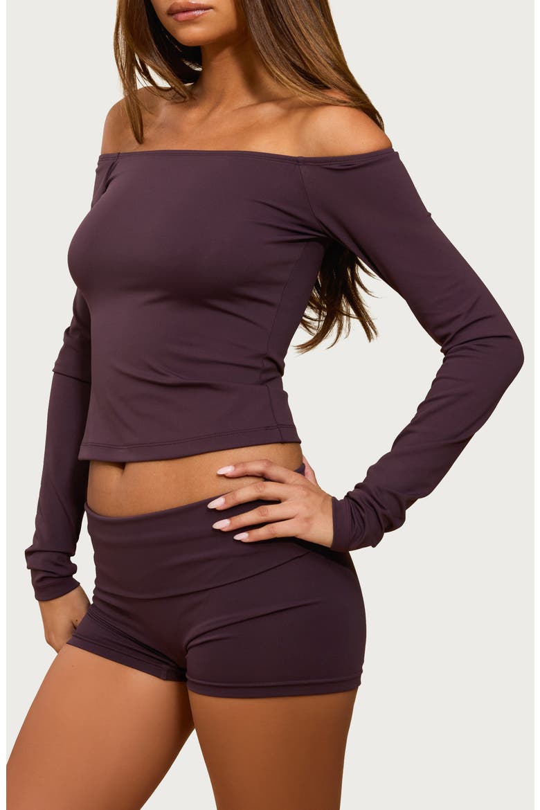 Tezia Off the Shoulder Long Sleeve Crop Top, Alternate, color, PLUM
