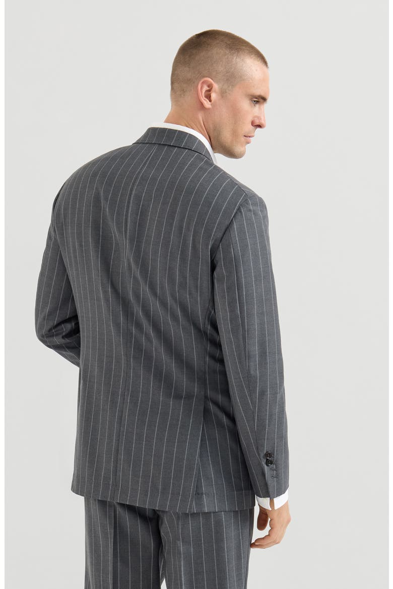 Super 150s virgin wool wide chalk stripe batavia Tailor blazer with peak lapels, Alternate, color, Grey