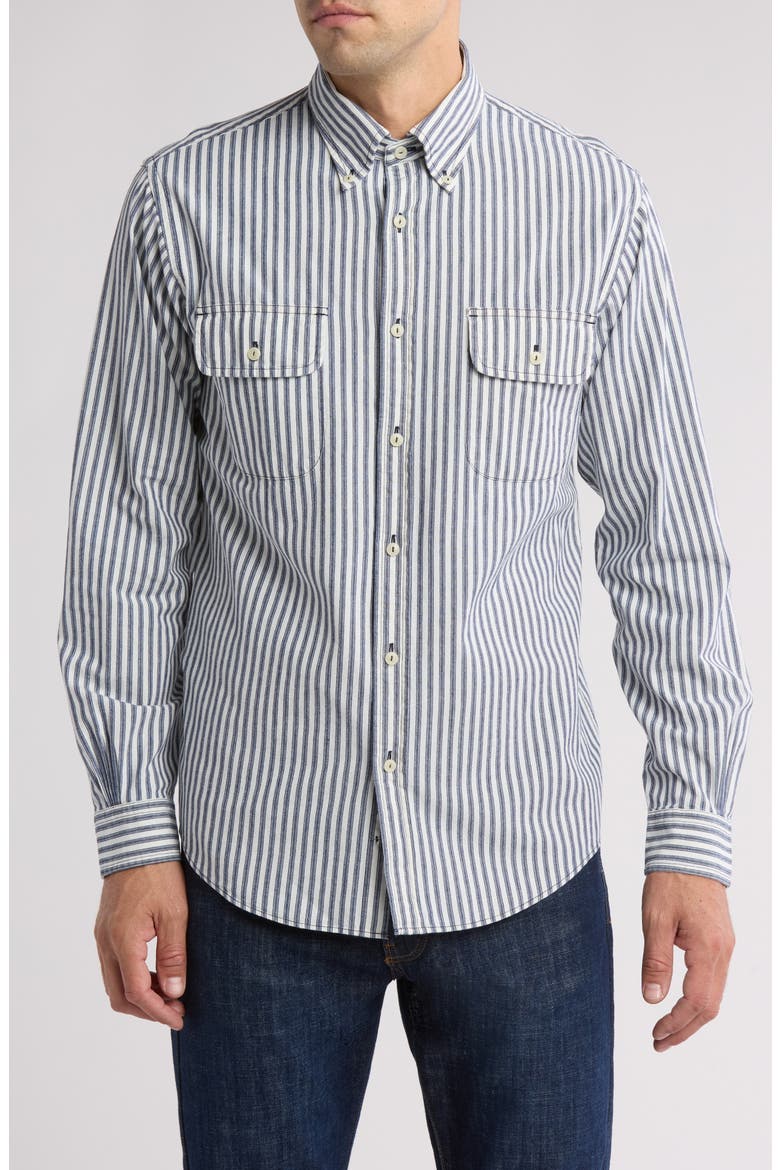 Yarn Dye Stripe Long Sleeve Button-Down Shirt, Main, color, TICKING STRIPE