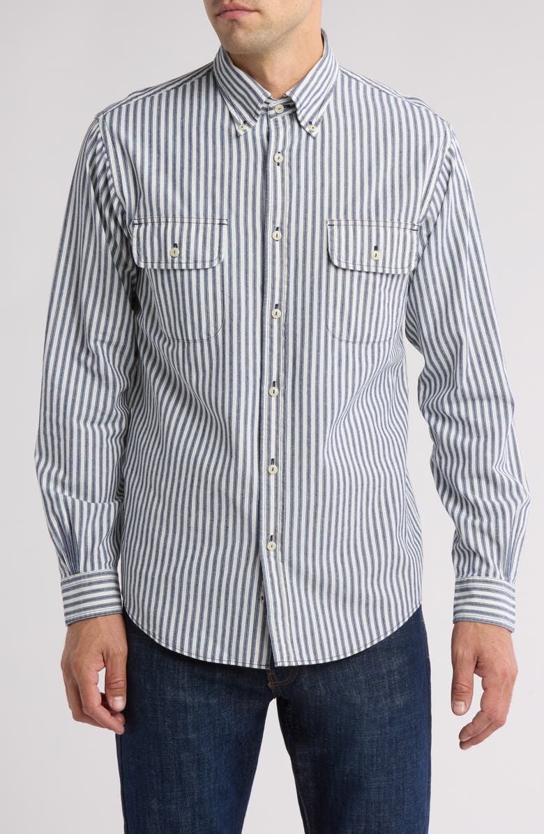 Brooks Brothers Yarn Dye Stripe Long Sleeve Button-Down Shirt, Main, color, Ticking Stripe