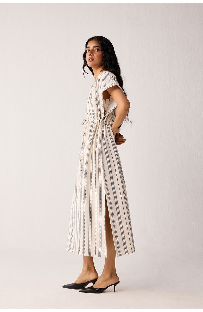 Reistor Maxi Gathered Dress with Side Slits in Stripes, Alternate, color, Linear Canvas