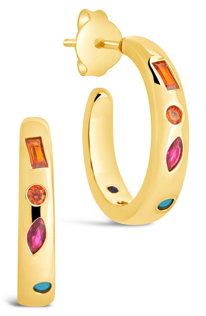 Sterling Forever Rainbow CZ Studded Hoop Earrings, Main, color, 