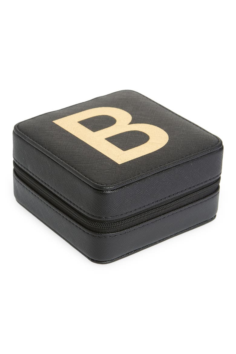 Initial Square Jewelry Box, Main, color, B- BLACK- GOLD