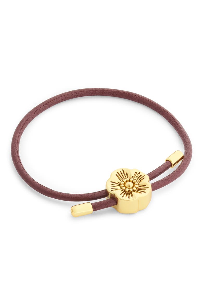Tea Rose Leather Slider Bracelet, Main, color, DARK RED