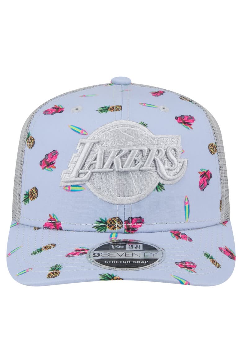 Men's New Era Light Blue/Gray Los Angeles Lakers Adventure Aloha Pattern 9SEVENTY Stretch-Snap Hat, Alternate, color, Light Blue