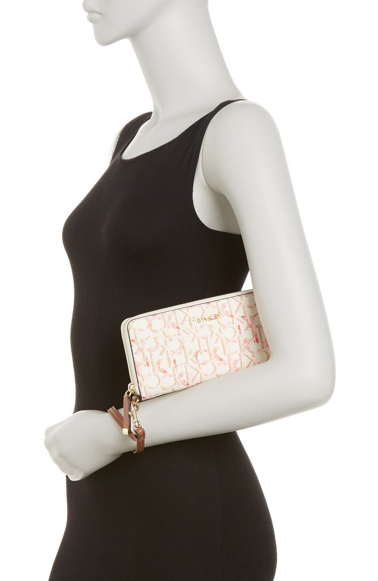 Calvin Klein Pindot Logo Zip Around Wallet, Alternate, color, 