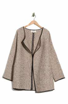 Faux Leather Trim Herringbone Jacket