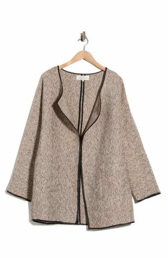 Faux Leather Trim Herringbone Jacket