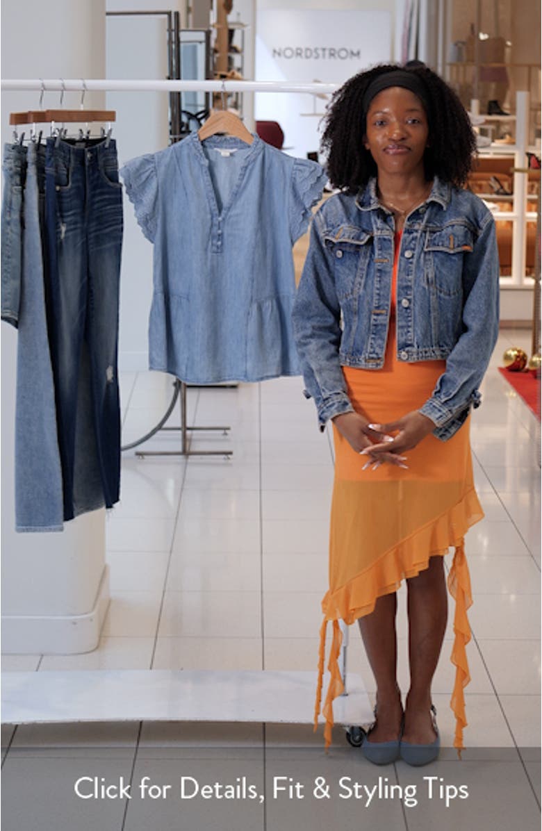 Ruffle Eyelet Chambray Top, sales video thumbnail