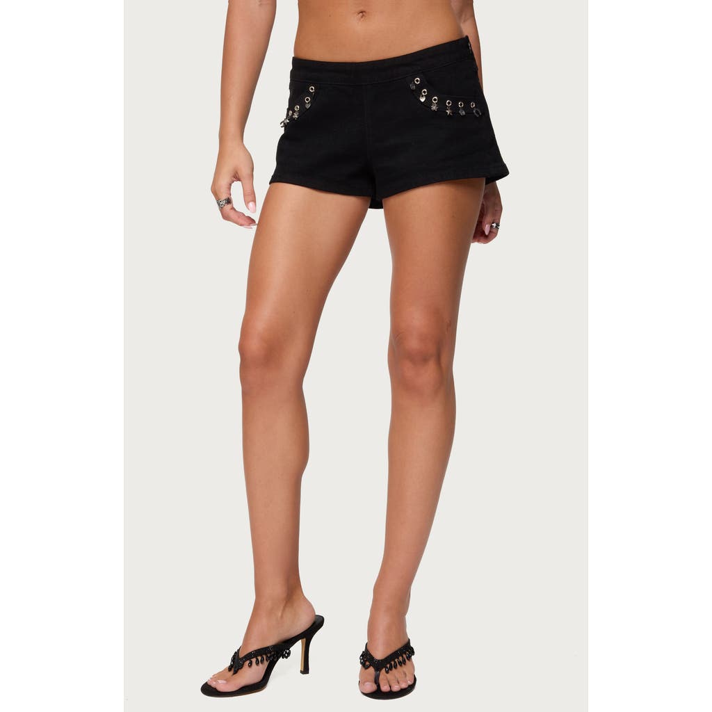Edikted Grommet Charm Denim Micro Shorts In Multi