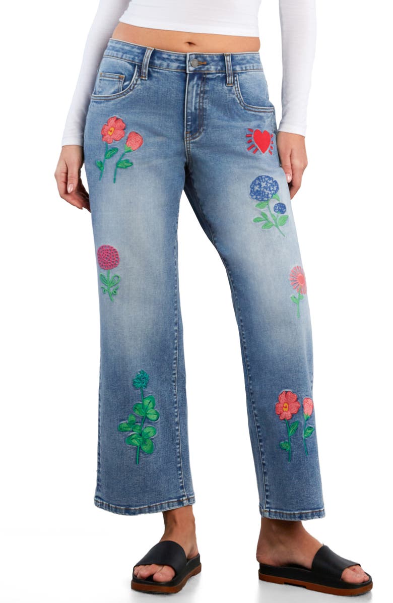 Billy T Blossom Embroidered Ankle Wide Leg Jeans, Main, color, Relaxed Blue
