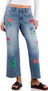 Billy T Blossom Embroidered Ankle Wide Leg Jeans