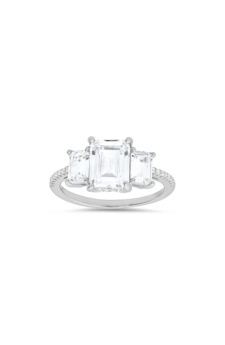 Queen Jewels Sterling Silver 3-Stone CZ Emerald Cut Ring, Main, color, Silver