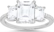 Queen Jewels Sterling Silver 3-Stone CZ Emerald Cut Ring