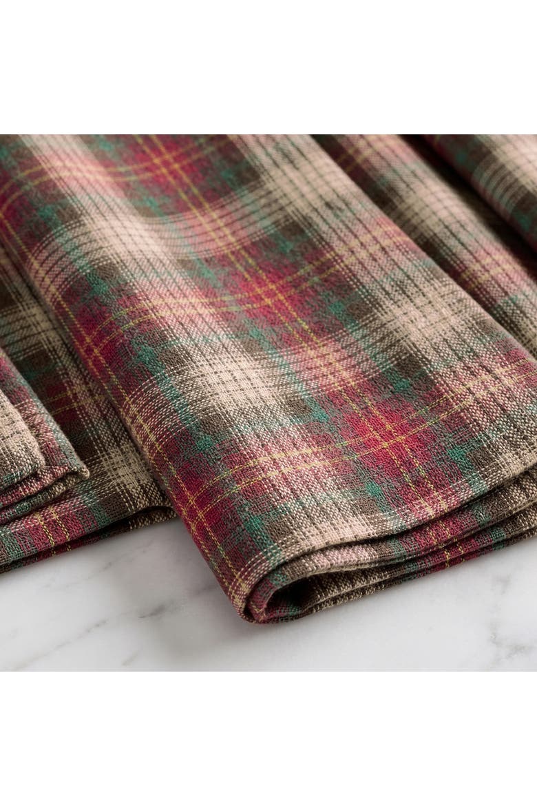 Linen Dinner Napkins Set of 4 - Hunter's Plaid, Alternate, color, Brown