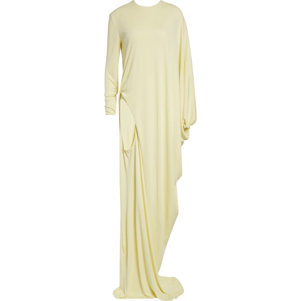Tom Ford Cutout Draped Long Sleeve Jersey Gown In Neutral