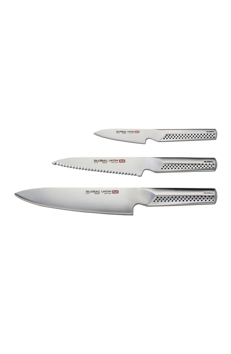 GLOBAL UKON 3 Piece Knife Set, 3.5" Paring, 6" Serrated Utility, 8" Chef's, Main, color, 