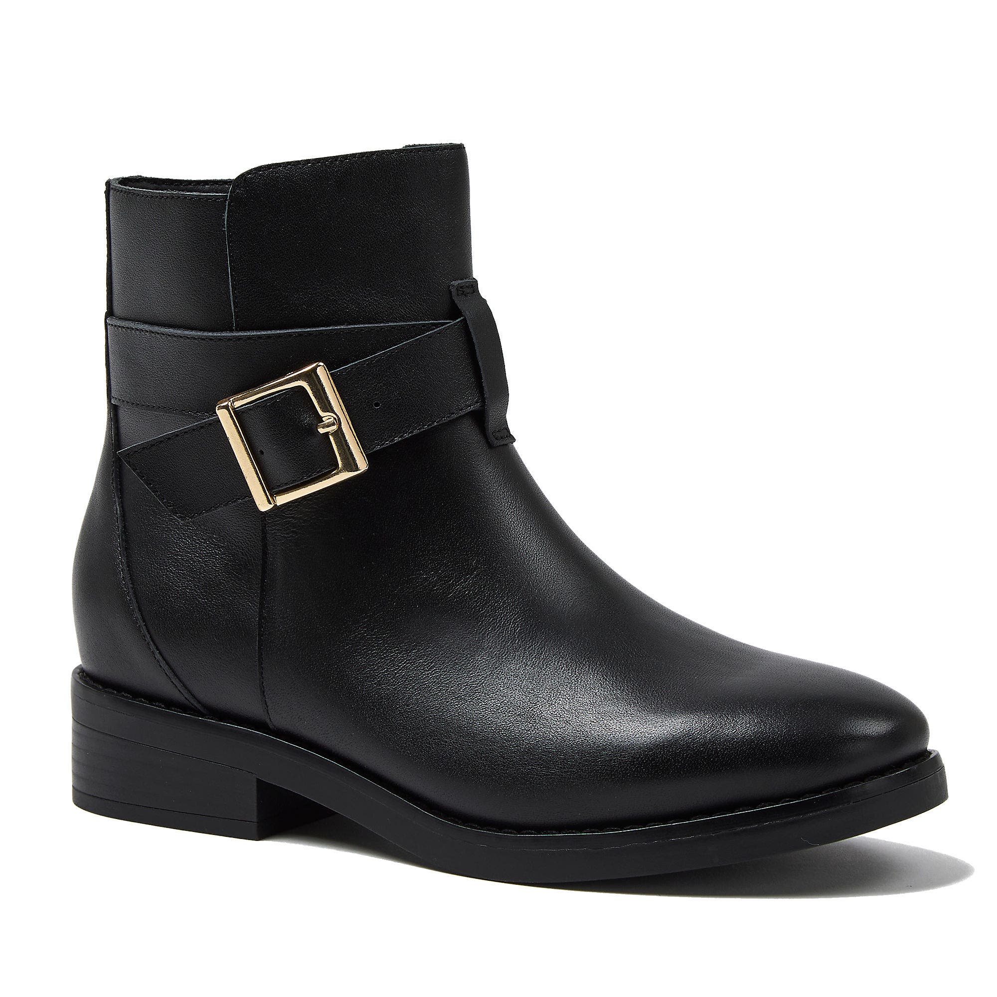 Leather Buckle Boots, Main, color, Black
