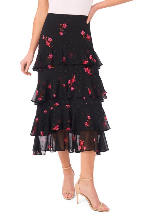 Tiered Ruffle Flounce Midi Skirt