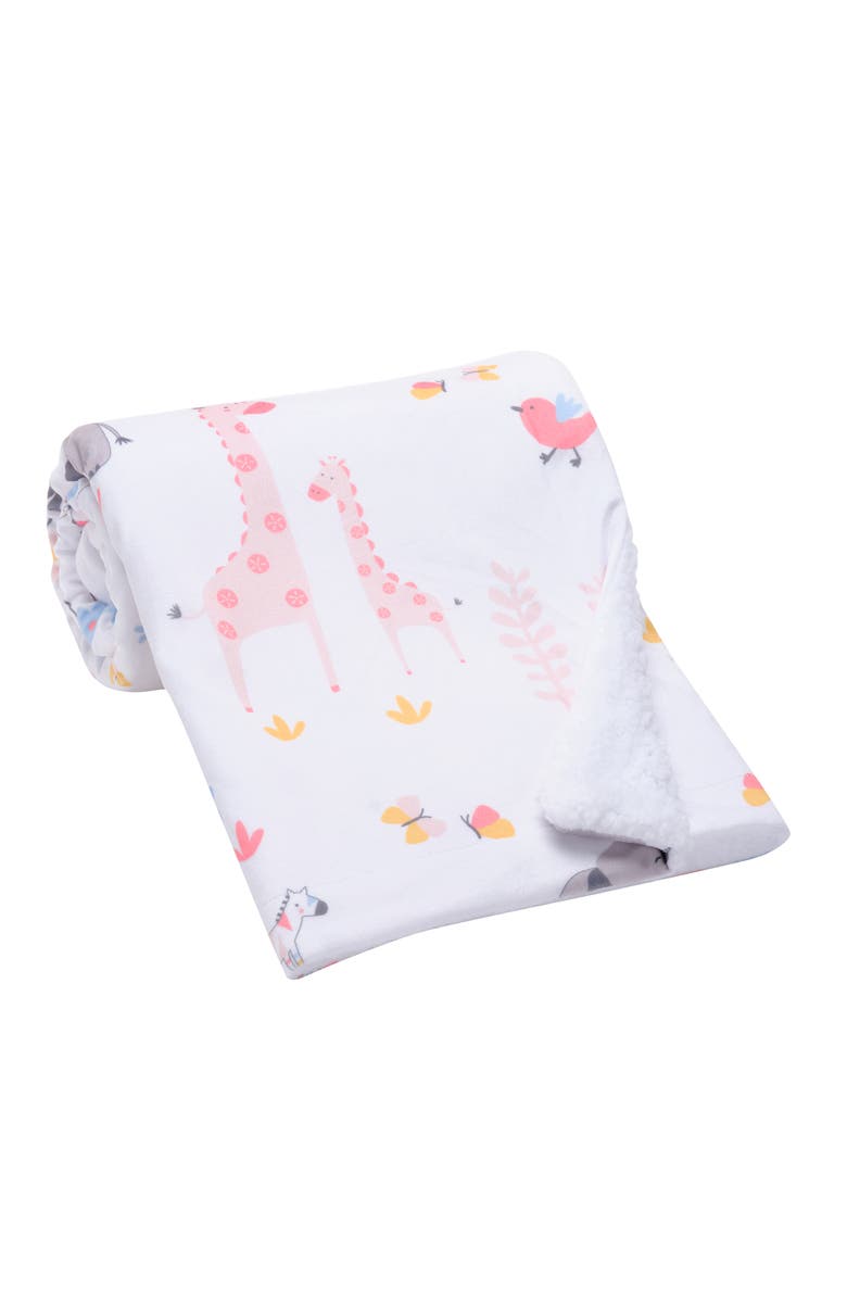 Lambs & Ivy Jazzy Jungle Fleece Safari Animals Soft Baby Blanket, Alternate, color, White