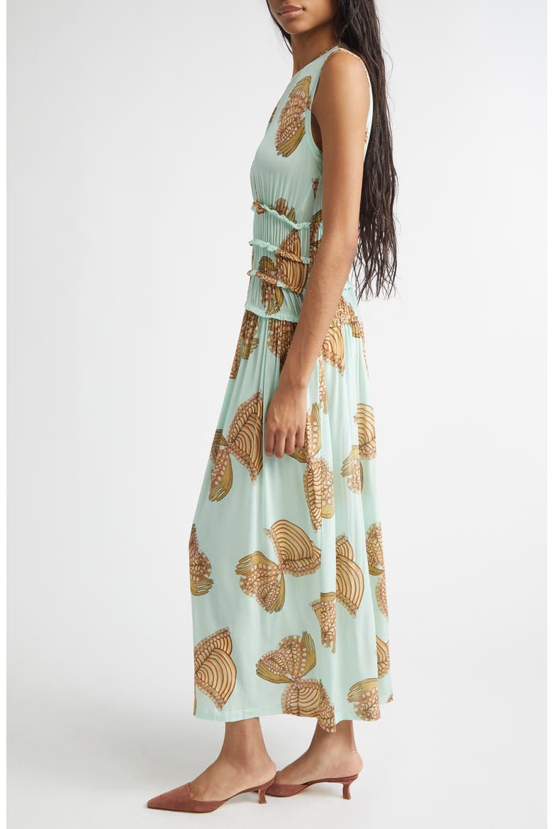 Kamaria Botanical Pleated Midi Dress, Alternate, color, WATER BLOSSOMS