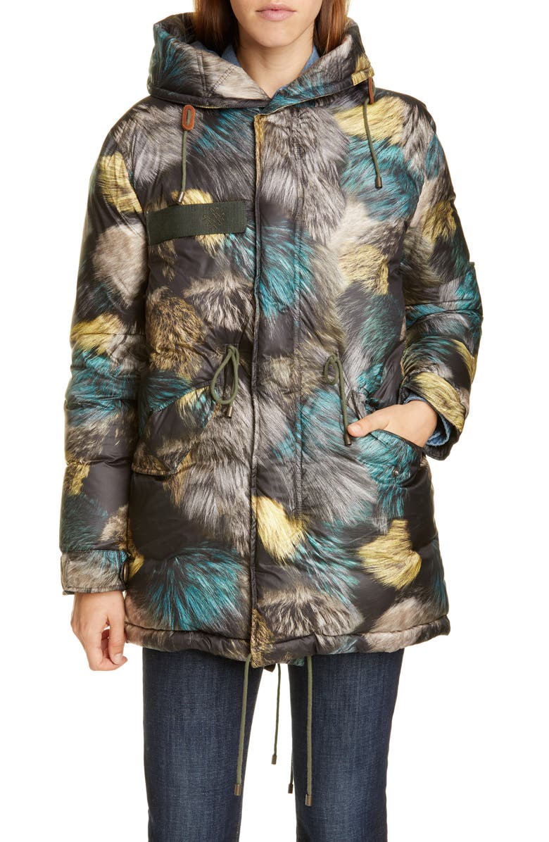 Mr & Mrs Italy Fur Print Down Puffer Coat with Removable Genuine Fox Fur Trim, Alternate, color, 