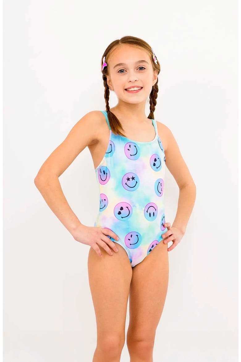 Smiley Face Printed One Piece Swimsuit, Main, color, Multicolor