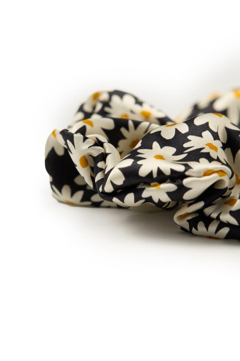Daisy Silk Scrunchie, Alternate, color, Black