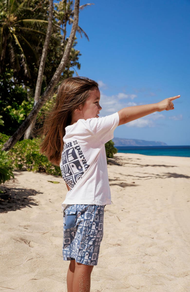 Feather 4 Arrow Kids' Print Board Shorts, Alternate, color, Navy