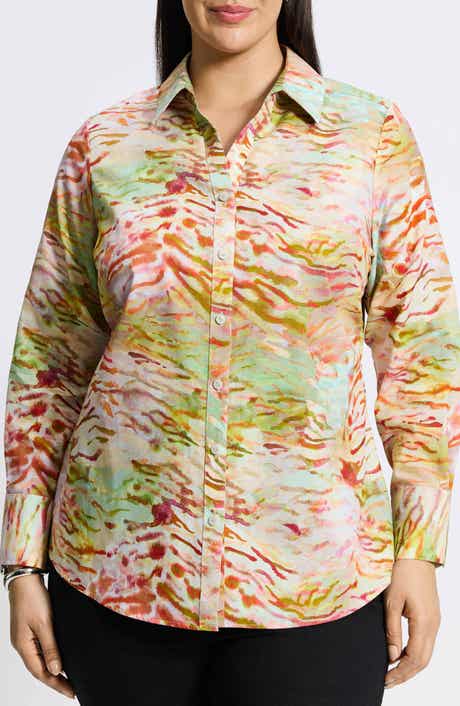 Foxcroft Mary Watercolor Non-Iron Cotton Button-Up Shirt