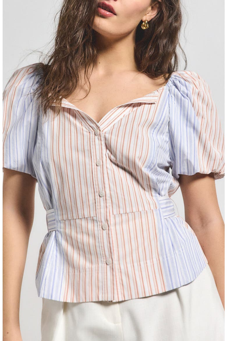 Davina Stripe Off the Shoulder Belted Top, Main, color, HORIZON MULTI