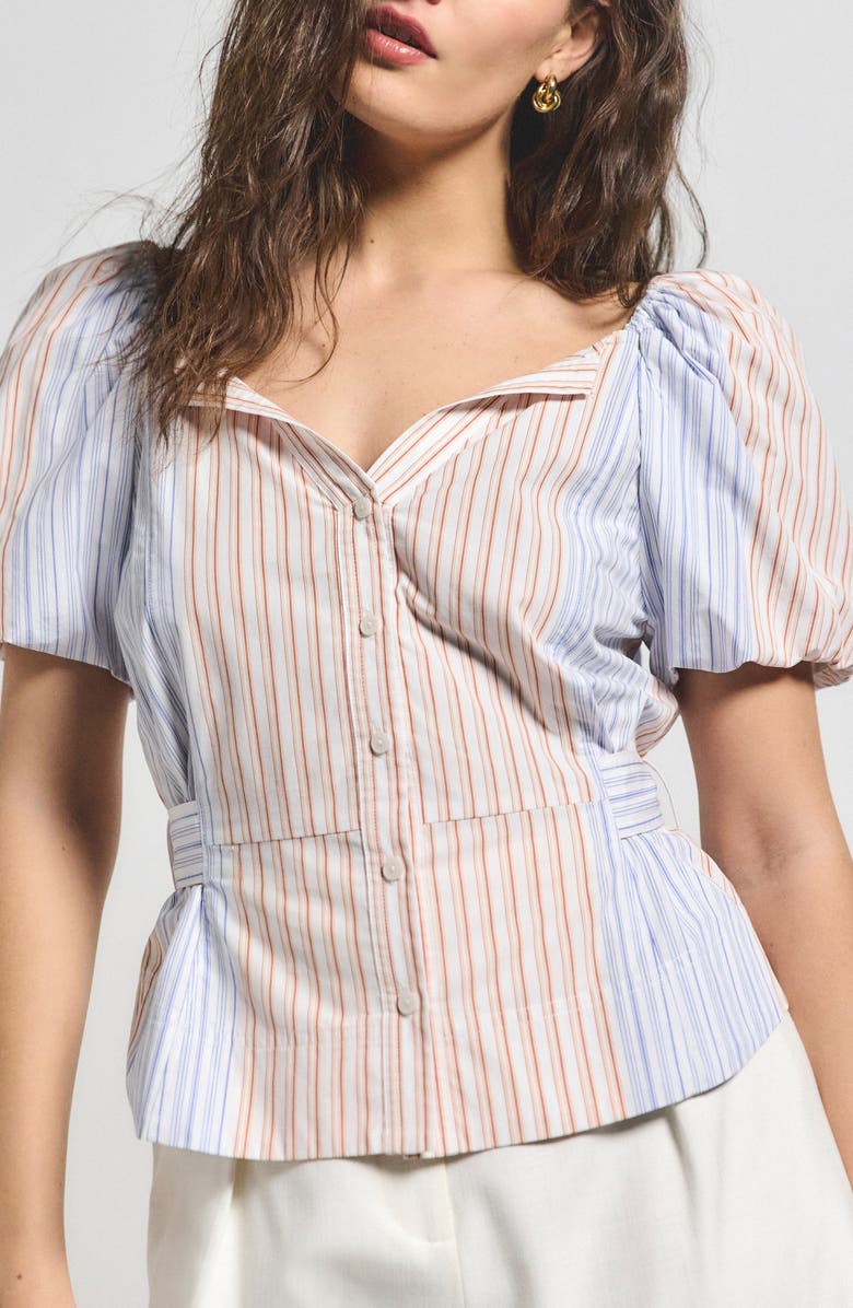 Derek Lam 10 Crosby Davina Stripe Off the Shoulder Belted Top, Main, color, Horizon Multi