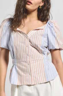 Derek Lam 10 Crosby Davina Stripe Off the Shoulder Belted Top