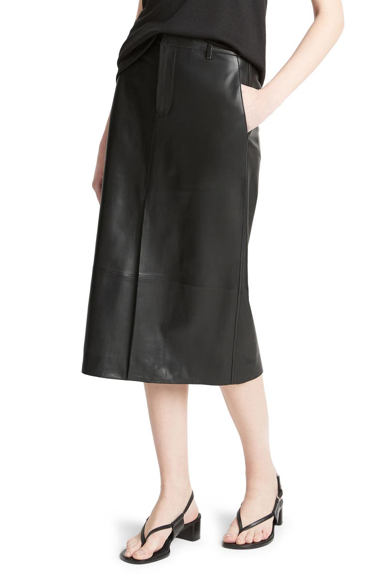 Vince Straight Fit Leather Midi Skirt, Alternate, color, 
