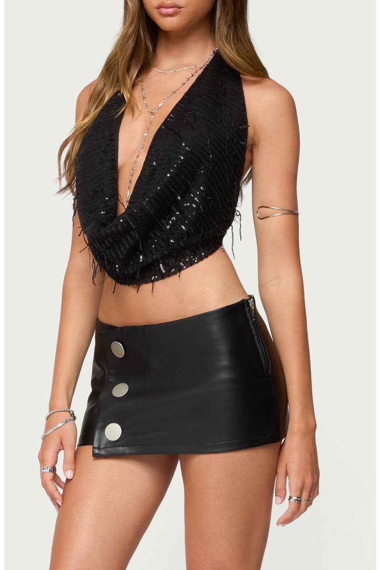 Fringe Sequin Halter Top, Alternate, color, BLACK