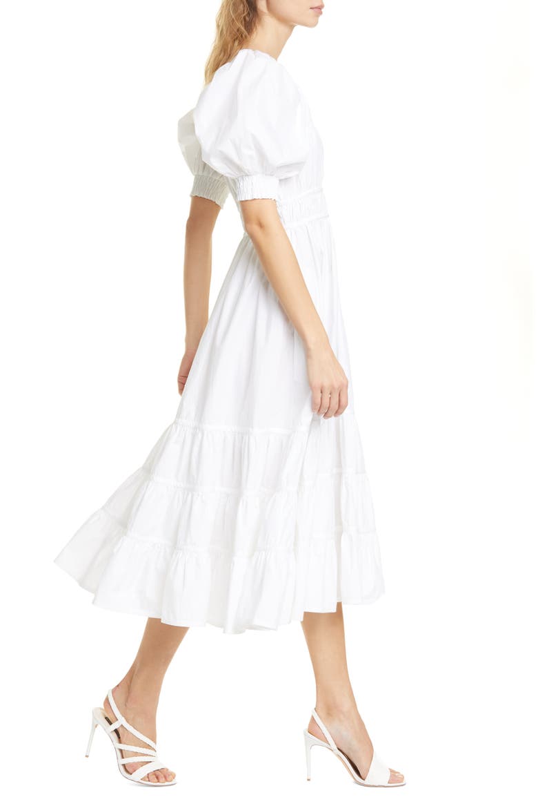 Juniper Puff Sleeve Midi Dress, Alternate, color, BLANC