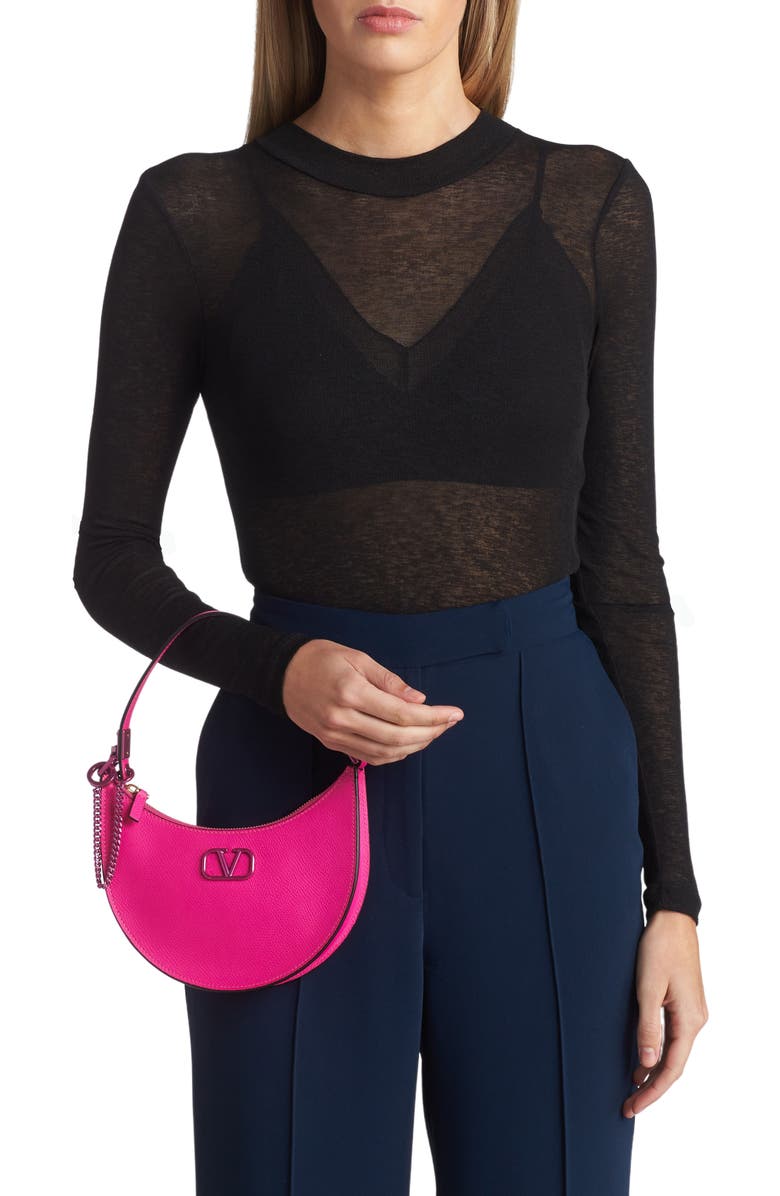 Valentino Garavani Mini VLOGO Leather Hobo, Alternate, color,