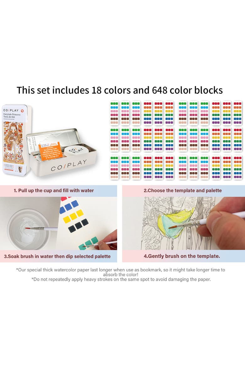 Watercolor Painting Art Kit, Fairytale Princess, Tin Box, Kids 6+, Alternate, color, Multicolored