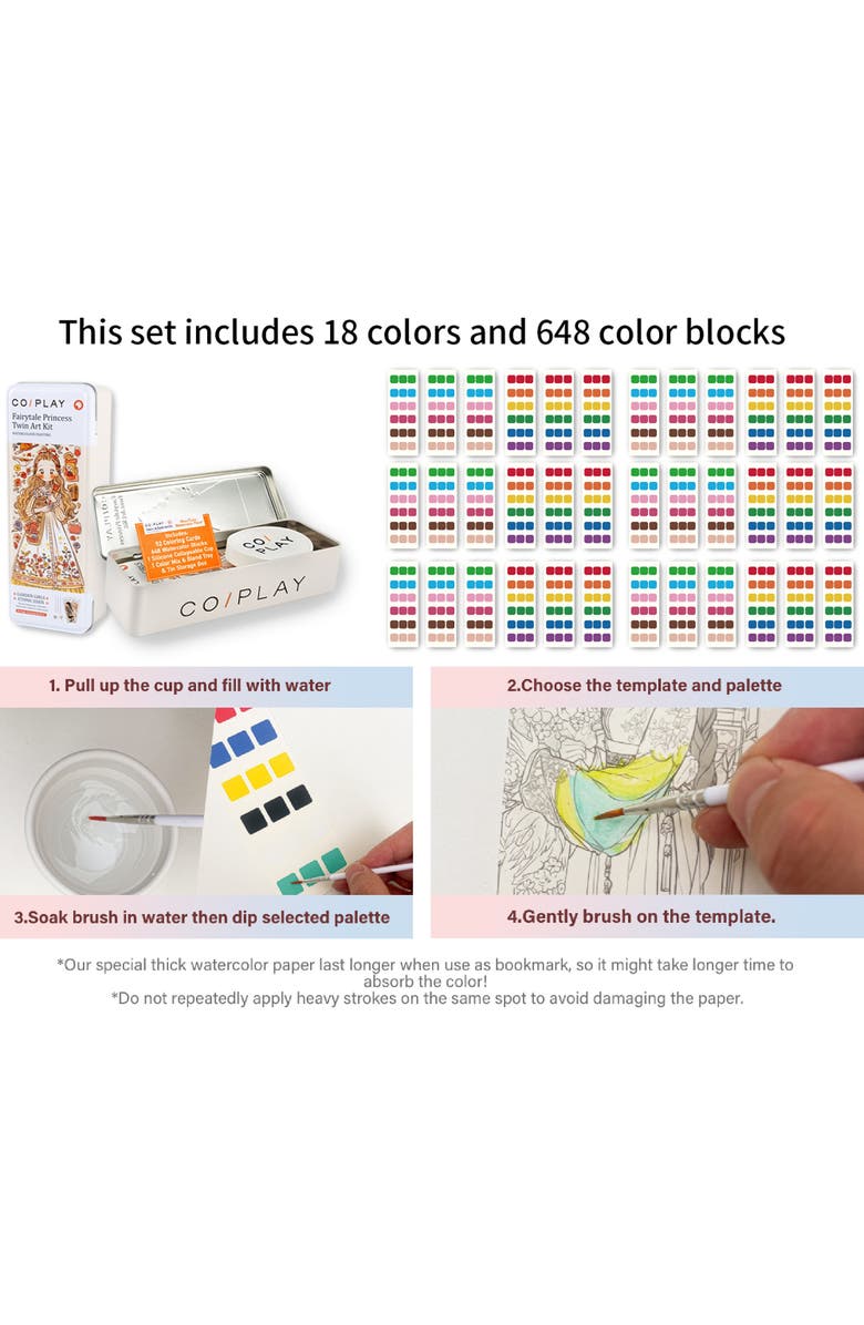 COIPLAY Watercolor Painting Art Kit, Fairytale Princess, Tin Box, Kids 6+, Alternate, color, Multicolored